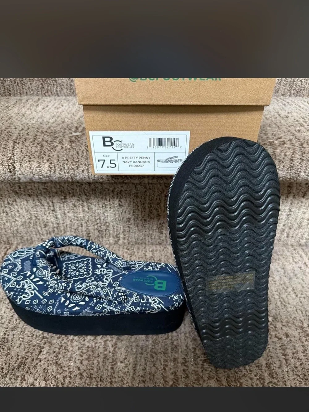 Seychelles Navy Bandana-Print Platform Flip Flops
